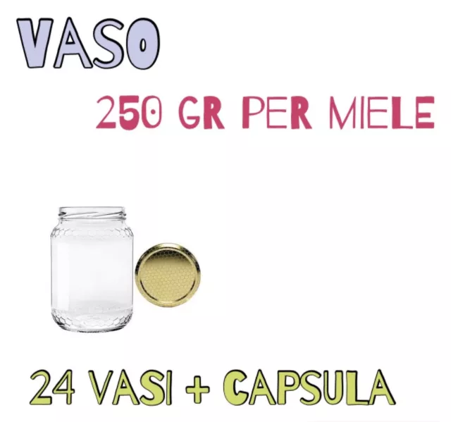24 Barattoli vasetti vetro per miele 390 ml - 500 g con tappo