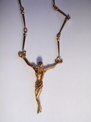 Designer 18K Yellow Gold Jesus Cross Crucifix Pendant Necklace 24.5"  19.4 Gr