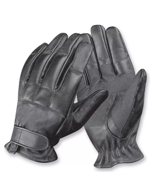 Black Leather Enforcer Gloves, Sand Filled With Protective Spectra Fabric Liner