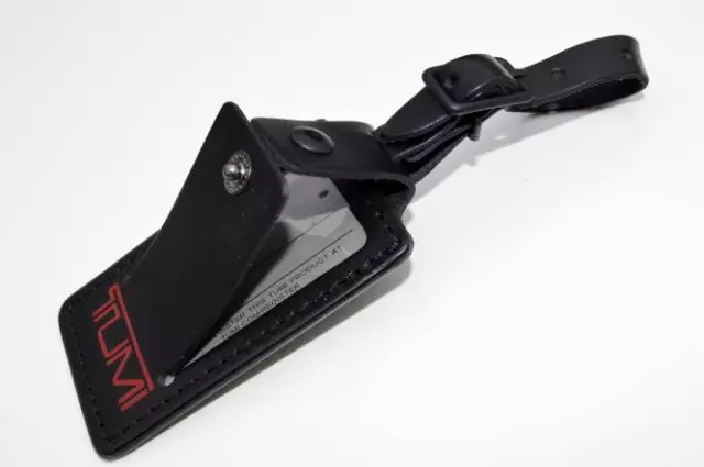 New TUMI Alpha Black Vachetta Leather Secure  ID Tag for Briefcase & Luggage