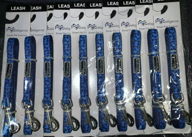 Wholesale Lot 10 Dog /Cat Leashes, Size Toy / Extra Small Blue W/ Black Bones