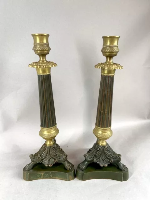 Antique 19th Century French Bronze Patinated Candleholders - Pair 2