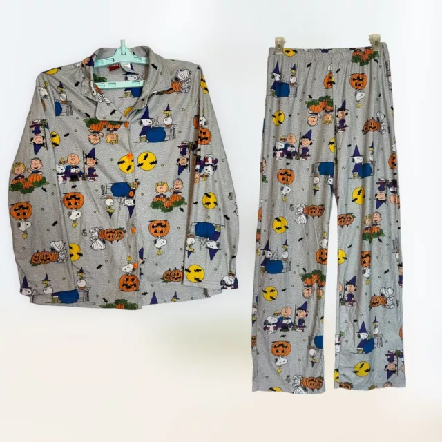 Peanuts Button Up Long Sleeve Pajama Set Halloween Woman’s Sz: Small