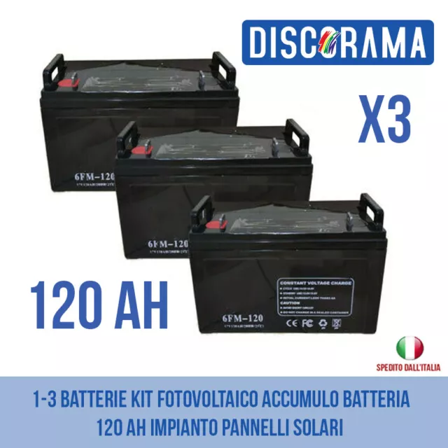 1-3 Batterie Kit Fotovoltaico Accumulo Batteria 120 Ah Impianto Pannelli Solari