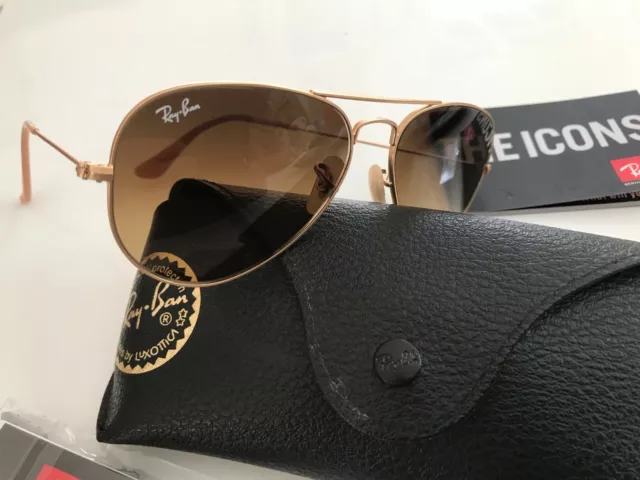 RAY-BAN RB3025 Aviator Large 112/85 Gr. 55 MATT Gold Verlauf Gläser Braun + Etui 3