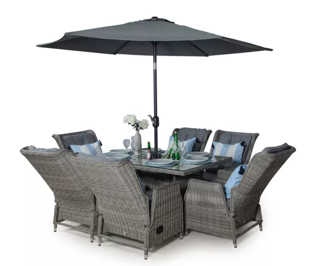 Dorset Reclining 6 Seater Rectangle Rattan Dining Set w/ Drinks Cooler