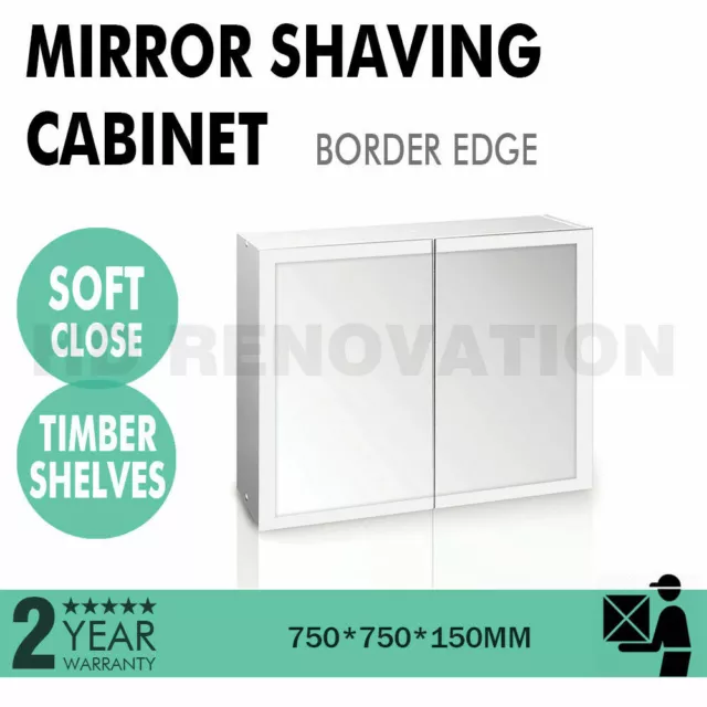 750*750*150mm Mirror Shaving Cabinet Framed Edge 2 Door Soft Close