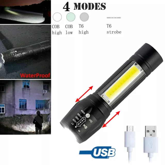 MINI COB+XPE  LED Zoomable Light Lamp Torch Flashlight USB Rechargeable