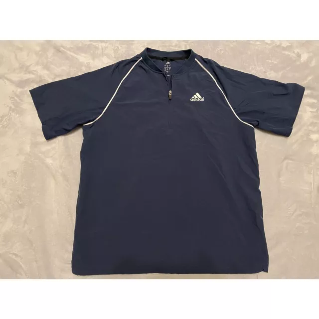 Adidas Youth Short Sleeve 1/4 Zip Pullover Vented Back & Sleeves Navy White SZ L