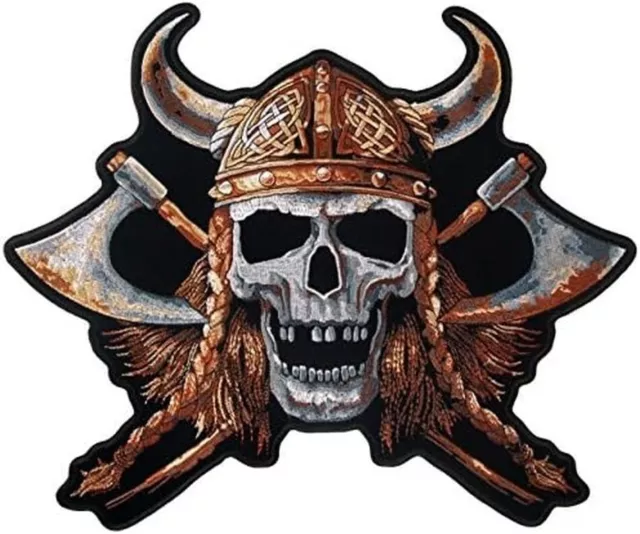 VIKING SKULL WARRIOR Embroidered Jacket Back Patch  - (XL) 12.0 X 10.0 inch