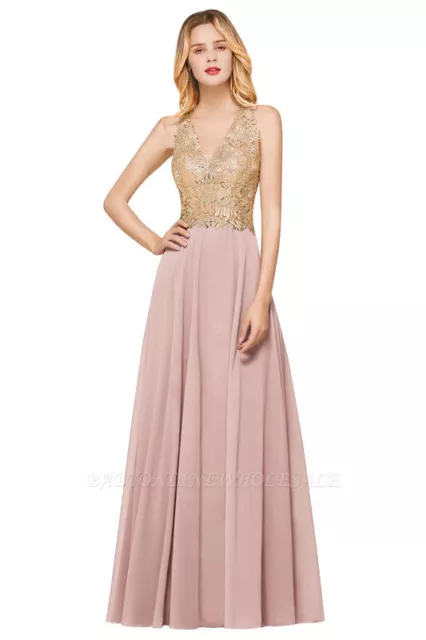 Damen Kleid Brautjungfer Kleider Abschlussball Cocktail Brautjungfern  Rosa