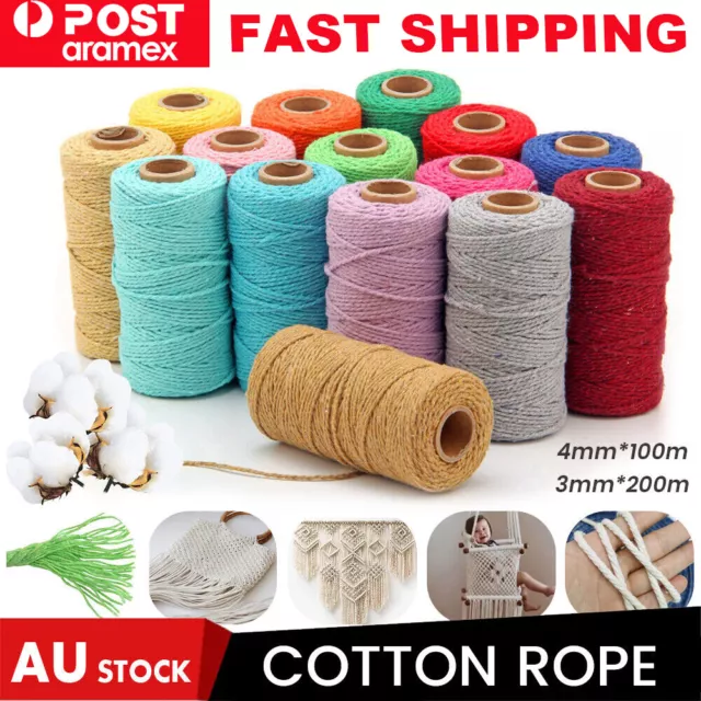 3mm/4mm Natural Cotton Twisted Cord Craft Macrame Artisan Rope Weaving Wire AU