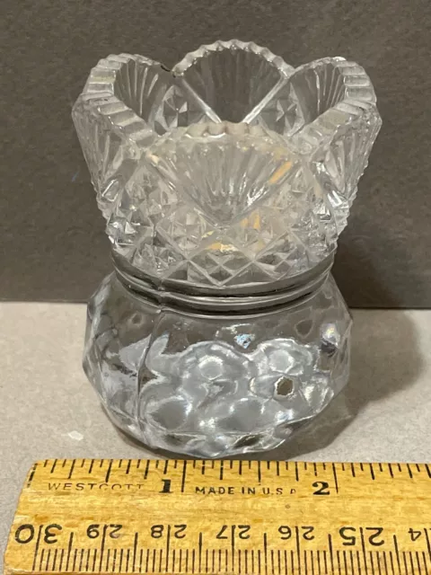 Vintage Fan Diamond & File Pressed Glass Toothpick Holder