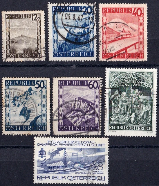 7 Briefmarken Republik Österreich gestempelt