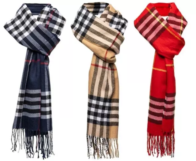 1x Mens Womens Unisex Scarf Warm Winter Soft Striped TARTAN Ladies Shawl Wrap