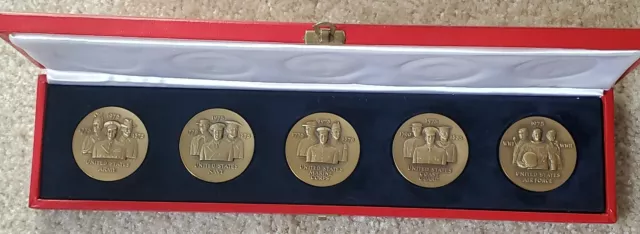 MILITARY 5 MEDAL SET BRONZE Medallic Art Co DANBURY CT COIN  Medallion ARMY NAVY