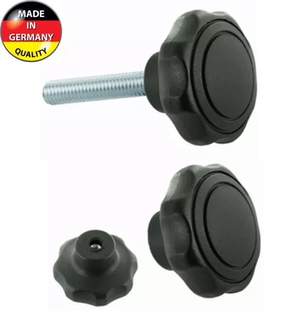 1x Vis écrou poignée moleté M6 M8 tête plastique tige acier bouton étoile ronde