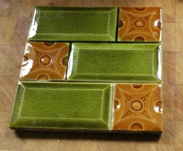 LOVELY antique ENGLISH RAISE MAJOLICA ART NOUVEAU TILE