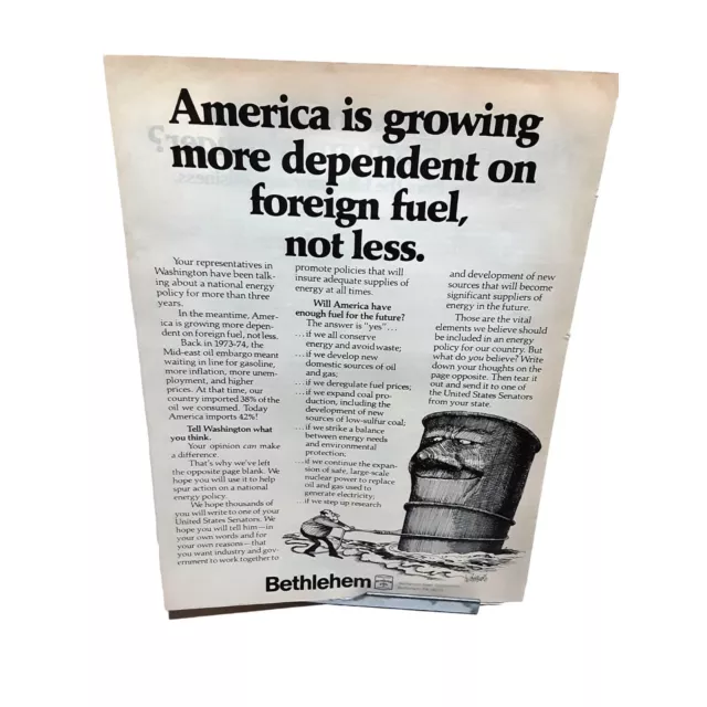 Bethlehem Steel Oil Barrell vintage 1977 Magazine Print Ad