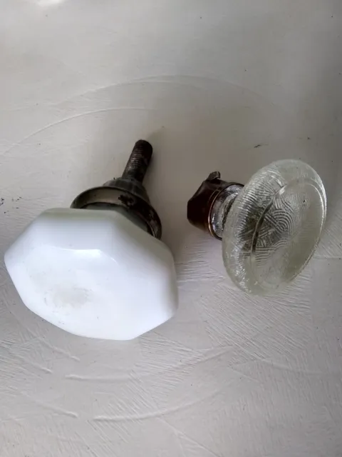 Vintage Antique glass Door Knobs white and clear