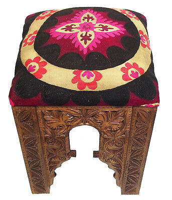 Antique Look Suzani Stool Chair Seat Stool Seat Pillow Cushion Stool Pouf 17/a 2
