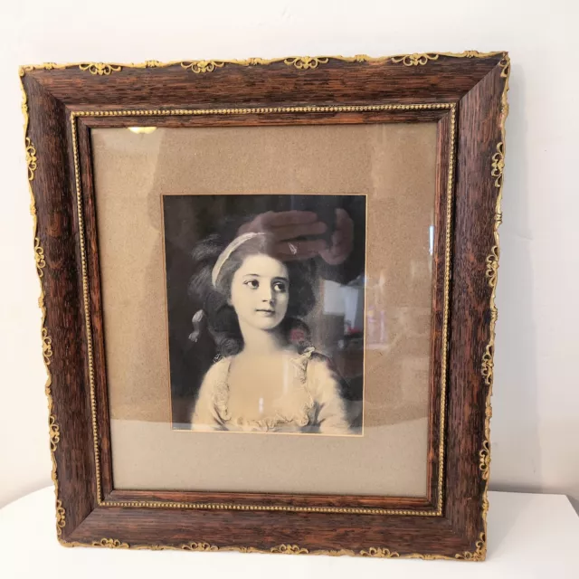 Wood Gold Trim Victorian Picture Frame 16"x17.5" Antique Ornate  with 7x9 Print