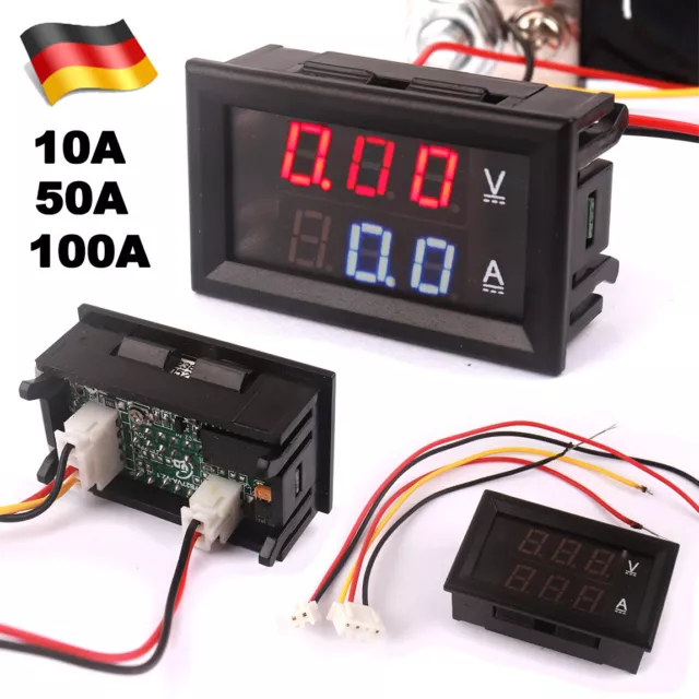 DC 100V 10/50/100A Voltmeter Ammeter Dual LED Digital Volt Amp Meter Gauge 3 Bit 3