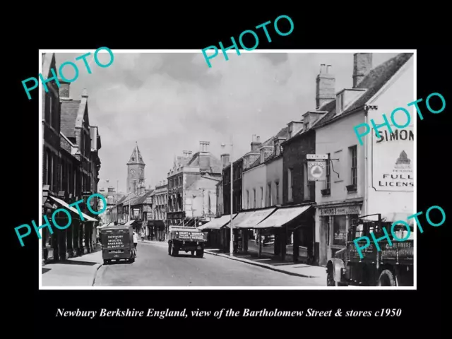 Old Large Historic Photo Newbury Berkshire England Bartholomew St & Stores 1950