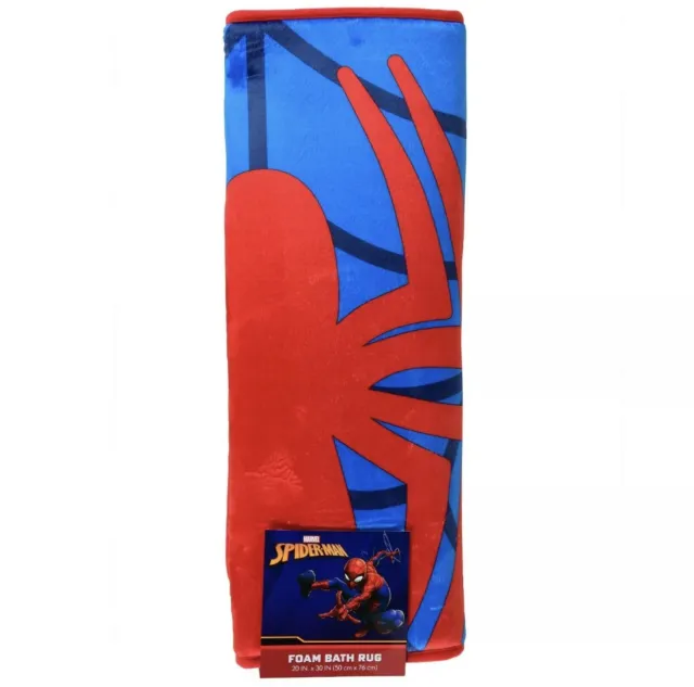 Alfombra de baño de espuma Spiderman roja azul 20"" x 30"" rectangular para niños nueva con etiquetas
