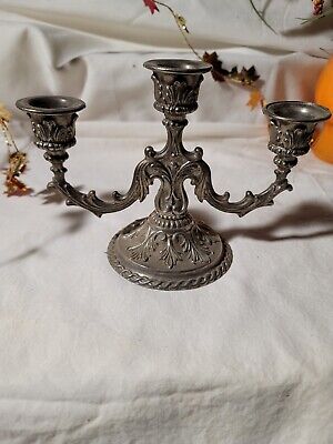 Antique Pewter 2 Arm 3 Candle Holder  Candelabra 5 1/2" Tall