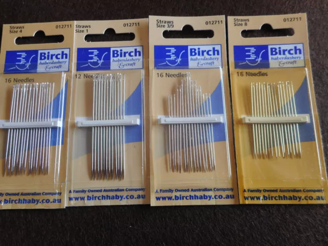 CLEARANCE - Hand Sewing Needles, Straws. Sizes 1,4,8 & 3/9 extra long