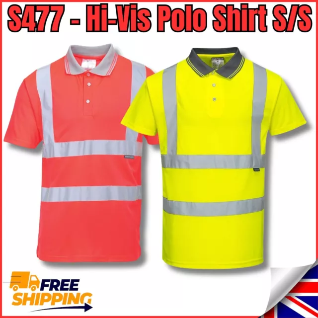 PORTWEST HI VIS Polo Comfortable T-Shirt Security Work Short Sleeve ...