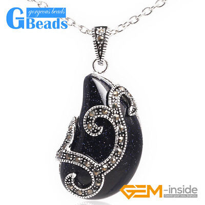 Fashion Bead Marcasite Silver Pendant FREE Gift Box + Necklace Chain New 21x41mm