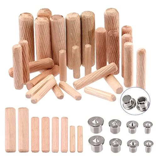 508Pcs 1/4" 5/16" 3/8" 1/2" Wooden Dowel Pins Beveled Ends Fluted Dowel with ...