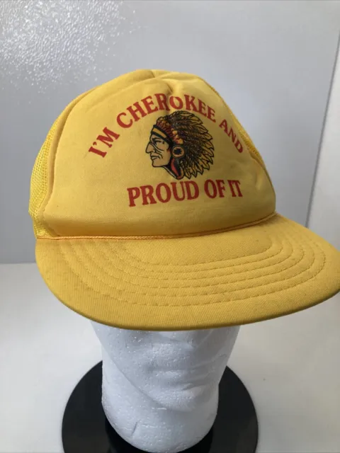 Proud Cherokee Vintage Yellow Indian Chief Mesh Foam Snapback Trucker Hat Cap