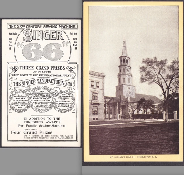 Charleston South Carolina St Michaels Church Singer Sewing Machine Ad Trade Card
