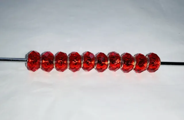 10 RED Faceted European Large Hole Silver Core BEADS Jewellery Making RPF