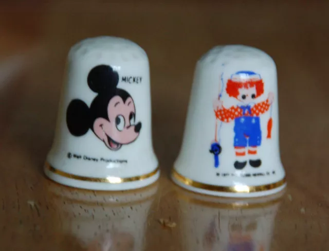 VINTAGE DISNEY MICKEY MOUSE + RAGGEDY ANDY THIMBLES Radnor 1970s