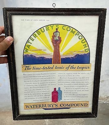1932's VINTAGE RARE WATERBURY'S COMPOUND ADV. PAPER PRINT WELL FRAMED, U.S.A
