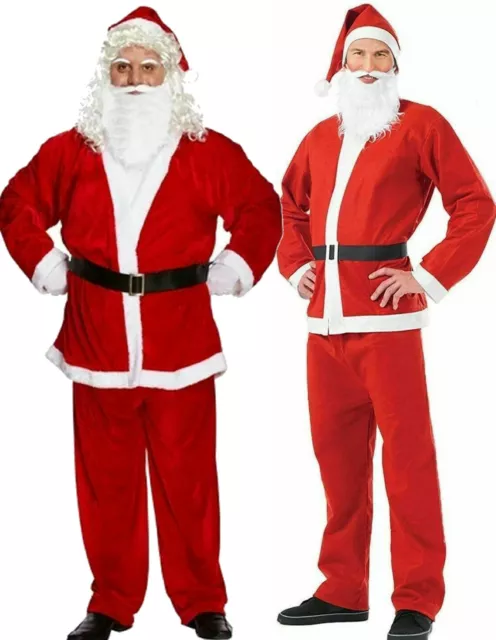 Adult Father Christmas Suit Santa Claus Costume Beard Hat Fancy Dress Mens Xmas