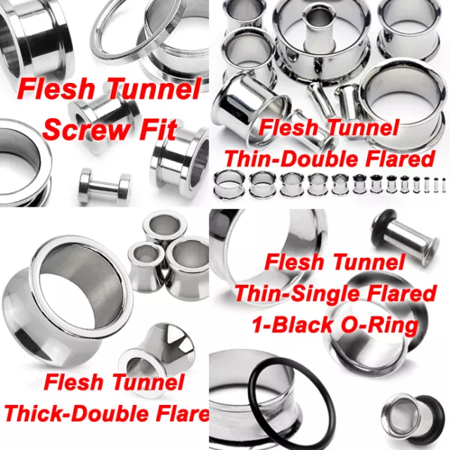 NEW 316L Surgical Steel, 4 Types Ear Flesh Plug Tunnel Taper up to 42mm