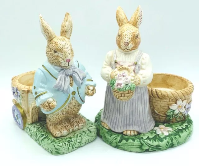 Pair Vintage Avon Springtime Collection Easter Bunny Rabbit Candle Egg Holders