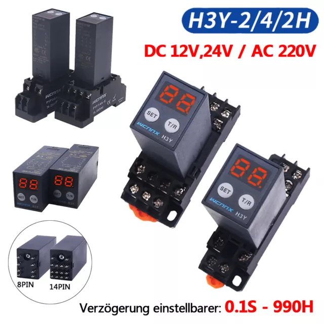 12V/24VDC 220VAC Digitale LED Anzeige Zeitrelais Modul 0-999 Stunden H3Y-2/4/2H