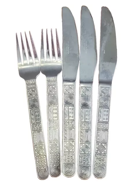 Cambridge Aztec Set of 2 Salad Forks 3 Dinner Knives Stainless Flatware 5 pc