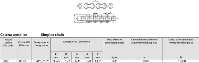 Catena semplice 06B1 ISO 3/8" Di Trasmissione In Acciaio Zincato Scatola 5 MT 2