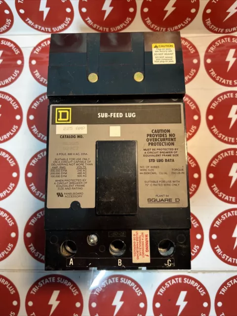 Square D SL225 3 Pole 225 Amp 600V Gray Sub Feed Lug Circuit Breaker