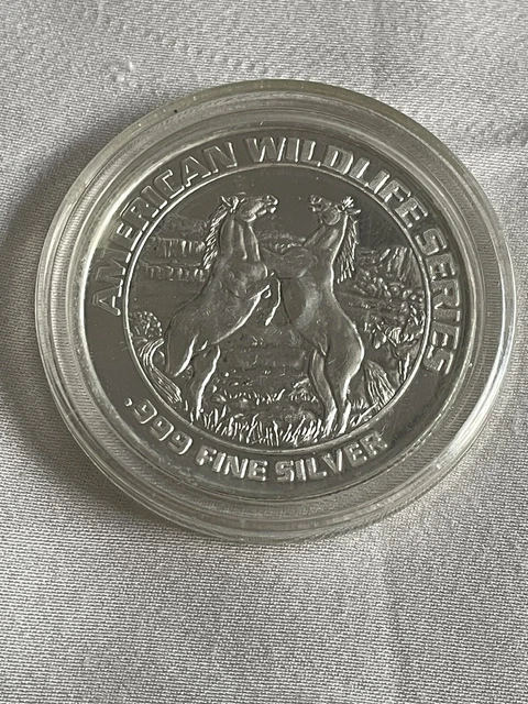 .999 Fine Silver 1993 Foxwoods Casino American Wildlife Horses Art Medal Coin