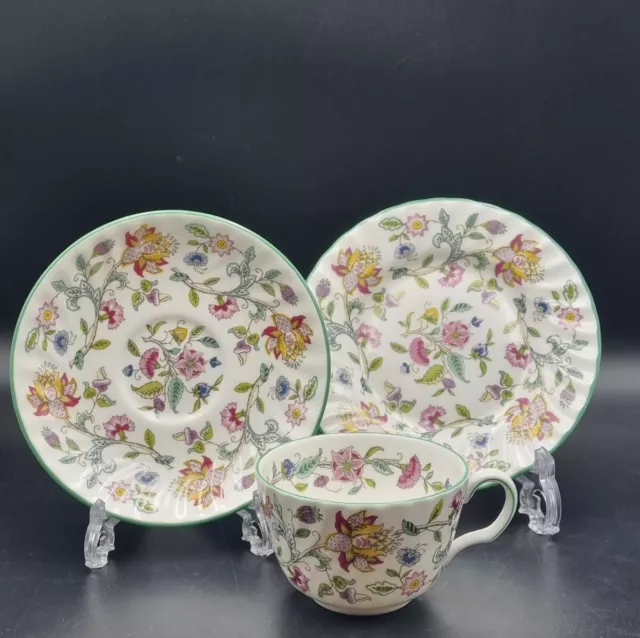 Minton Haddon Hall Green Edge Tea Cup/Saucer/Plate Tea Trio-1st Quality 3