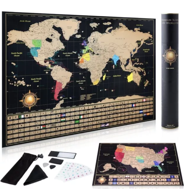 NEW Scratch Off World Map Travel Tracker, 17x24 Inches