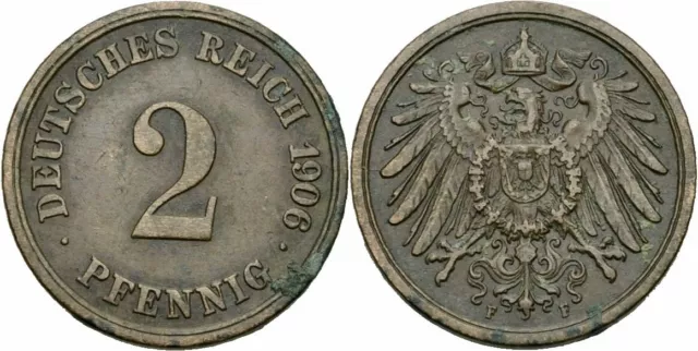 Deutsches Reich 2 Pfennig 1906 F Stuttgart Großer Adler Kaiserreich Jaeger 11